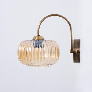 Living Room Vintage Wall Lamp, Amber Glass Hallway Sconce, Retro Home Decor Wall Light, Plug-In Sconce, Rustic Cottage Wall Lamp with Glass