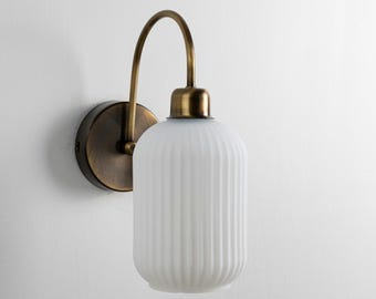 Lámpara de pared de vidrio acanalado blanco, elegante aplique de pared, aplique de pared moderno para decoración del hogar, aplique de pared único, lámpara de pared estilo granja