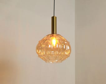Hand Blown Ribbed Glass Pendant Light,Modern Kitchen Island Light,Luxury Home Decor,Amber Glass Pendant Light,Art Deco Kitchen Island Light