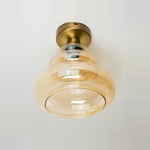 Mid-Century Glass Flush Mount Light, Flush Mounted Ceiling Lamp, Vanity Ceiling Lighting, Home Decor Ceiling Lamp, Modern Glass Ceiling Lamp