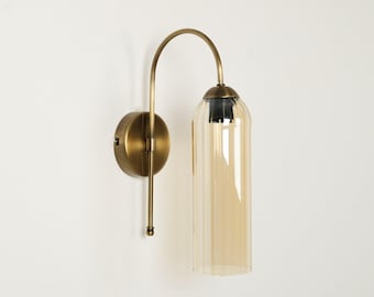 Amber Glass Wall Sconce,Modern Wall Sconce,Bathroom Vanity Light, Mid Century Wall Sconce Light,Hallway Wall Light,Clear Glass Wall Light