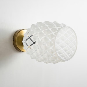 Antique Glass Wall Lamp, Unique Diamond Shaped Glass Sconce, Accent Lighting Fixture, Mid-Century Modern Sconce, Plug-In Vintage Wall Light
