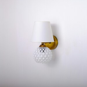 Plug-In Wall Sconce, Unique Glass Wall Lamp, Linen Lampshade Sconce, Small Bedside  Wall Lamp, Vintage Wall Lighting Fixture, Cottage Sconce