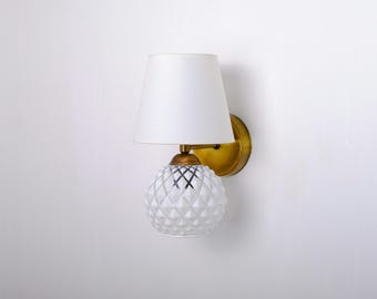 Aplique de pared enchufable, lámpara de pared de vidrio única, aplique con pantalla de lino, lámpara de pared pequeña para mesita de noche, aplique de pared vintage, aplique estilo cabaña