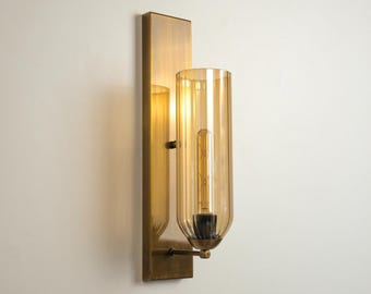 Luxury Wall Light,Modern Wall Sconce,Amber Glass  Wall Light,Minimalist Wall Lamp, Bathroom Vanity Light, Entryway Hallway,Bedroom Sconce