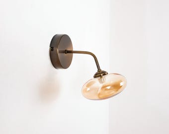 Oval Glass Wall Sconce, Curved Arm Wall Light, Modern Bedside Lamp, Bathroom Vanity Lighting, Artistic Entryway Light Fixture