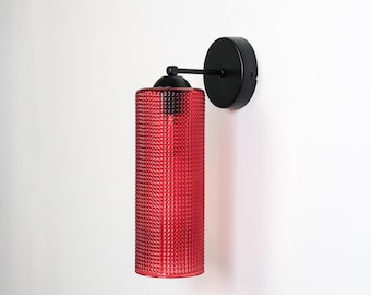 Ruby Red Glass Wall Sconce, Modern Wall Light,Textured Glass Lamp, Handmade Wall Light,Bedroom Sconce, Hallway Light,Contemporary Home Decor
