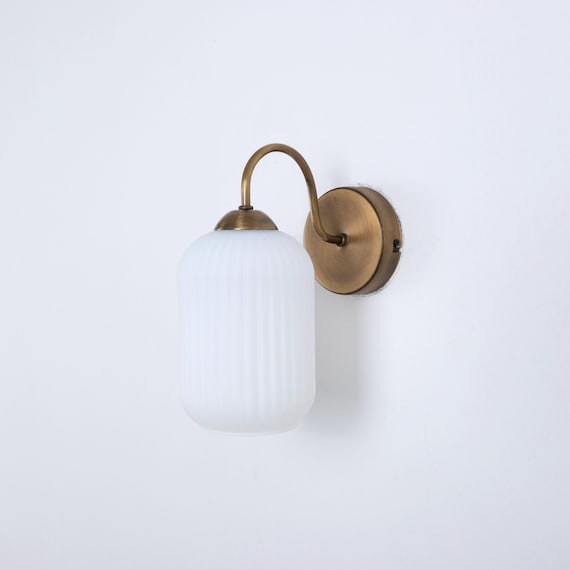 Modern Farmhouse Vanity Wall Lamp, Minimalist Vintage Sconce for Bedroom, Ribbed Glass Bedside Wall Lighting, Home Decor Plug-In Wall Lamp