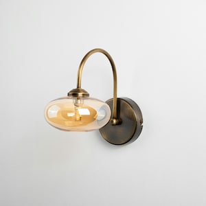 Retro Glass Wall Lamp, Industrial Wall Lighting Fixture, Aged Brass Wall Sconce, Loft Bedroom or Living Room Sconce, Vintage Wall Lamp