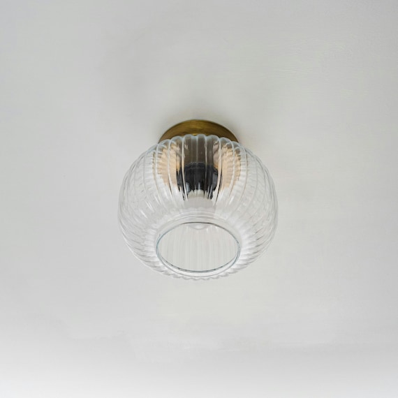 Vintage Brass Base with Glass Shade Ceiling Light, Modern Ceiling Lamp, Elegant Flush Mount Lighting Fixture, Farmhouse Decor Ceiling Lamp