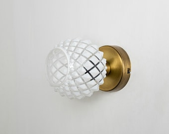 Art Deco Frosted Glass Shade Wall Sconce, Accent Wall Lighting Fixture, Wall Mount Sconce, MidCentury Modern Wall Lamp, Vintage Glass Sconce