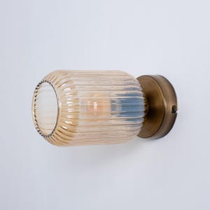 Mid-Century Modern Deco Wall Lamp, Ribbed  Transparent Glass Sconce, Aged Brass Wall Lamp, Vintage Wall Light, Bedroom Wall Mounted Sconce
