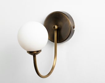 Minimalist Bedside Wall Lamp, Glass Globe Sconce, Modern Light Fixture, Curved Arm Vintage Wall Sconce, Small Wall Lamp, Vanity Lighting