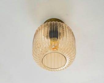 Flush Mount Ceiling Light, Mid Century Modern Ceiling Light, Reeded Glass Ceiling Lamp, Industrial Ceiling Light, Kitchen Flush Mount Lamp