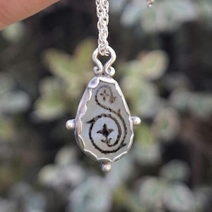 Enamel Sea Glass pendant - hand enamelled sterling silver pendant image 1