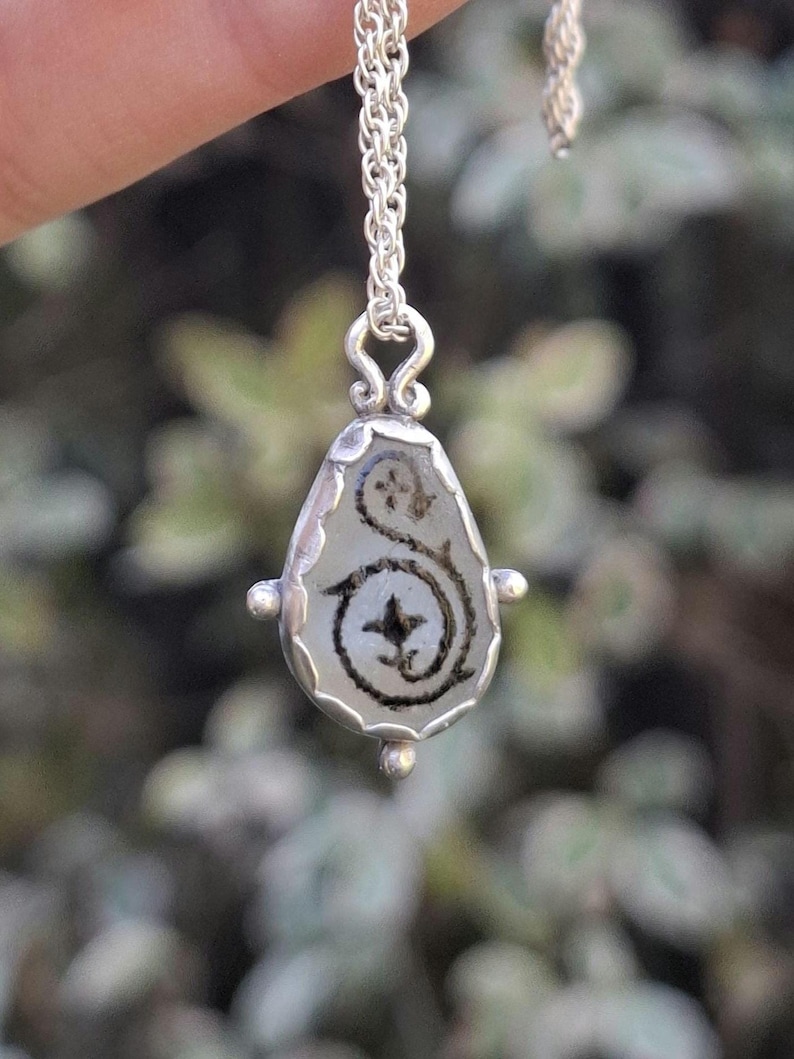 Enamel Sea Glass pendant - hand enamelled sterling silver pendant image 1