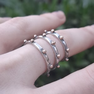 Jester, stacking ring - silver beaded stacking statement ring