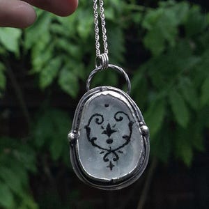 Rustic looking glass pendant ~ sea glass silver chunky pendant