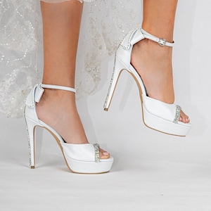 White Bridal Platform Shoes,  Wedding Shoes With Swarovski,  Platform Wedding Shoes, Platform Bridal, Leather Wedding Shoes With Rhinestones
