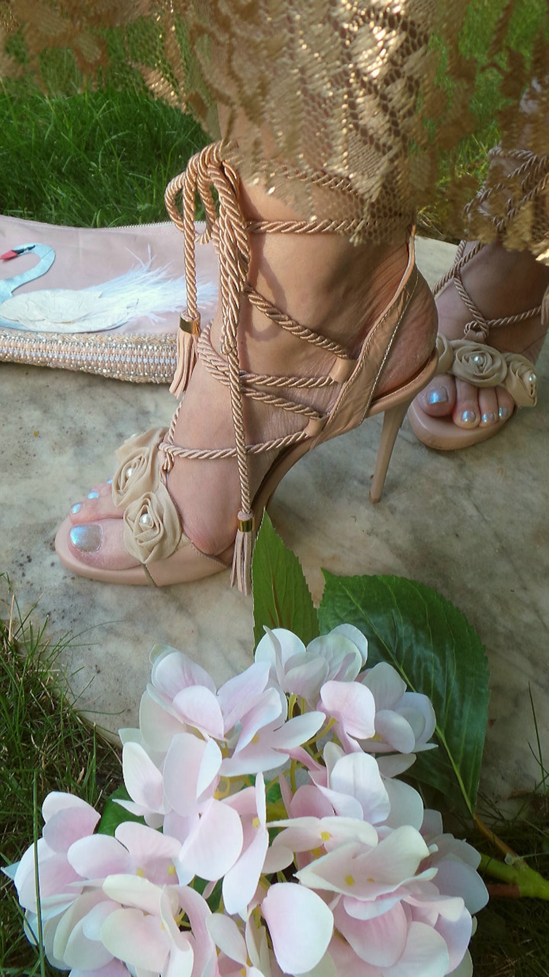 Real Leather Bridal Heels, Lace up Heels, Handmade Roses Heels, Wrapped