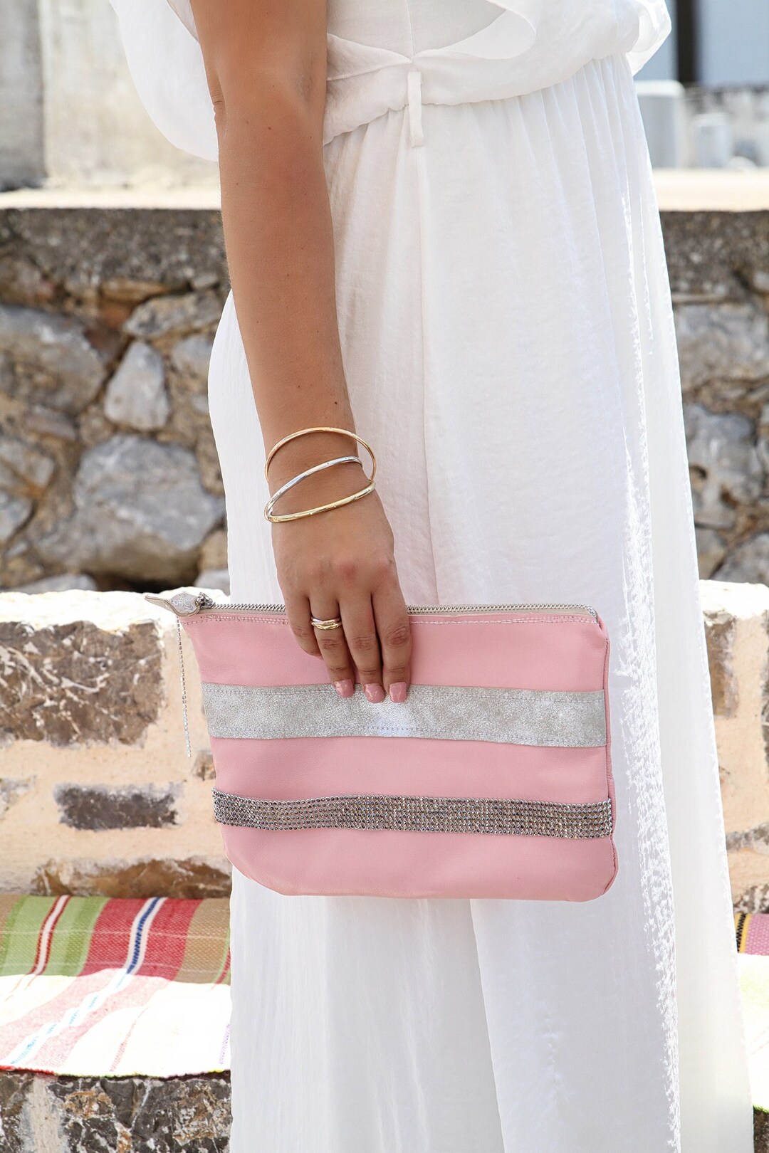 Leather Bridal Clutch Wedding Custom Bag Wedding Leather Trim Clutch