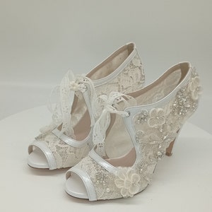 Handmade Leather Bridal Booties: Lace Flower Crystal Wedding Heels