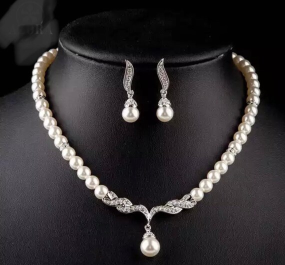 White Pearl Strand Jewellery Sets Etsy