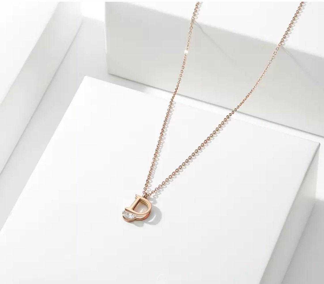 Rose Gold D Letter Necklace - Etsy 