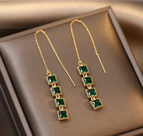 ELEGANTES PENDIENTES DORADOS Y VERDES PARA BODAS