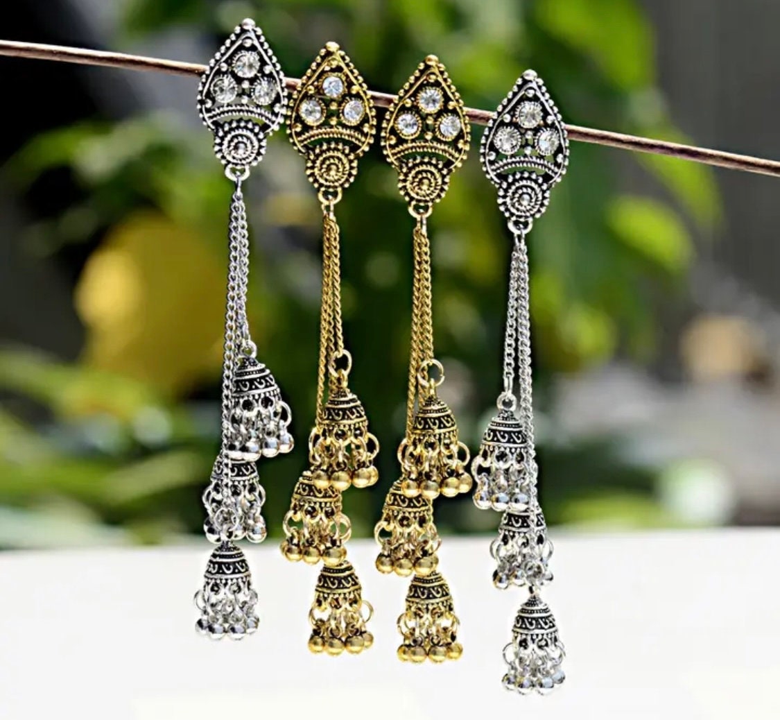 Long chain jhumka earrings deals