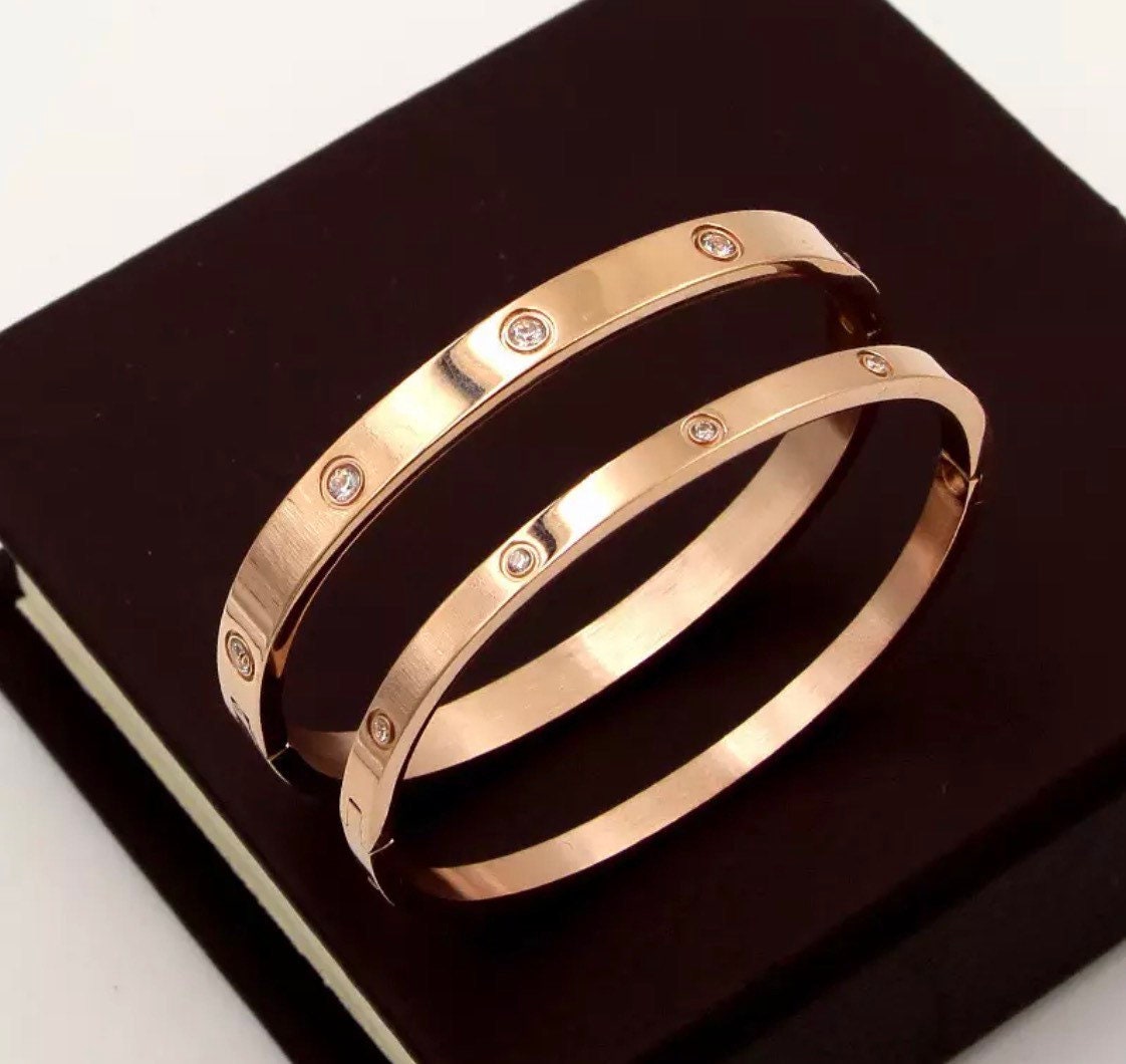 Rose Gold Stone Bangle Etsy UK