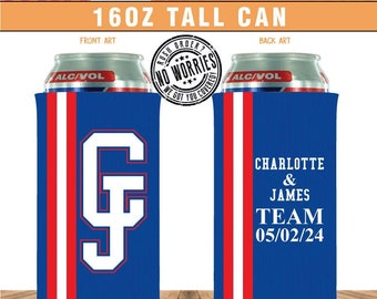 Baseball Wedding 16oz Tall Can Cooler, CJ Charlotte & James Team, Personalized 16oz Tall Can Drink Coolers, Baseball Wedding Party Favor