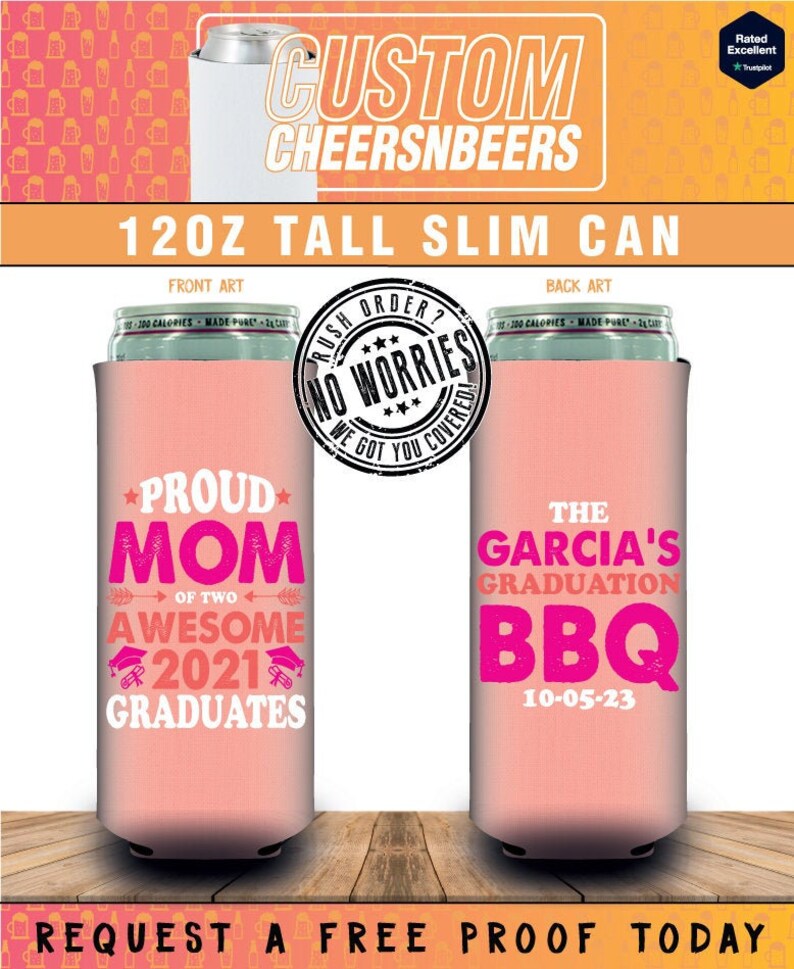 Graduation Slim Can Cooler 4 Proud MOM Awesome 2021 Graduates Customized Slim Drink Coolie Personalized Slim Can Coolers Party Favor