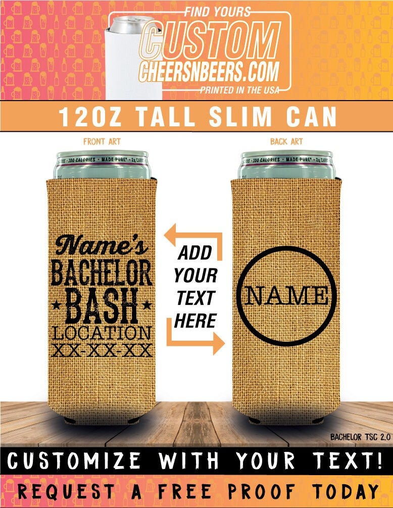 Bachelor Slim Can Coolies Bachelor Bash Personalized Slim Etsy