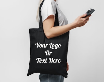 Custom Black Canvas Tote Bag, Personalized Black Tote Bag, Print Canvas Shoulder Bag, Wholesale Bags, Custom Logo Bag, Promotional Totes