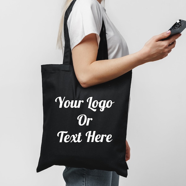 Custom Black Canvas Tote Bag, Personalized Black Tote Bag, Print Canvas Shoulder Bag, Wholesale Bags, Custom Logo Bag, Promotional Totes