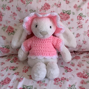 Handmade Short Sleeve Crochet jumper and hat set  Made To Fit medium bashful Jellycat *Jellycat Not Included*