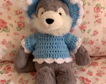 Handmade Short Sleeve Crochet jumper and hat set  Made To Fit medium bashful Jellycat *Jellycat Not Included*