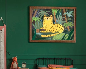 On Sale! Leopard print baby, Poster jungle,  nursery wall art, Green Poster