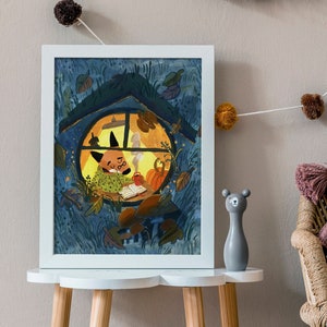 On Sale! Night Nursery Poster Fox print Cozy autumn