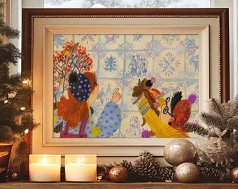 On Sale! Delft Blue Ceramic Tile Poster, Christmas Nursery, Nursery wall art