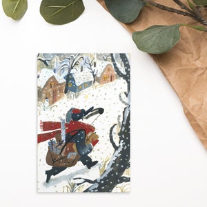 Christmas postman postcards - Snowfall card