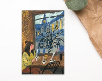 Carte postale pour fenêtre, Carte de Noël, Cartes postales pittoresques d'hiver, Cartes Ville enneigée