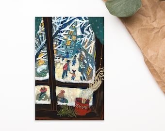 Cosy Winter Art, Winter Postcard, Town Postcard, Magical Postcard, Illustrated Greeting Card