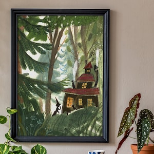 Magic Forest Poster, grüne Holzdruck