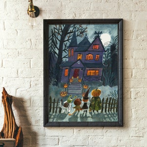 Haunted House Poster, Halloween prints