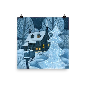 En soldes Impression dhiver bleue, affiche de cabine dhiver, art mural du réveillon de Noël, illustration de Noël image 4