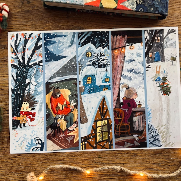 Marcadores navideños imprimibles, marcapáginas ilustrados, paquete de marcapáginas de invierno, lectura navideña acogedora