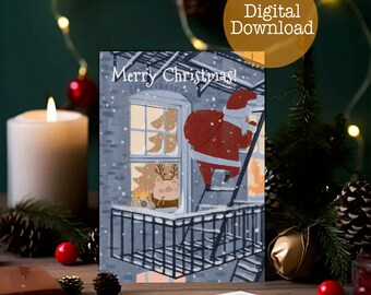 New York Christmas Card, NY Christmas card, Funny Digital Download, Printable double card