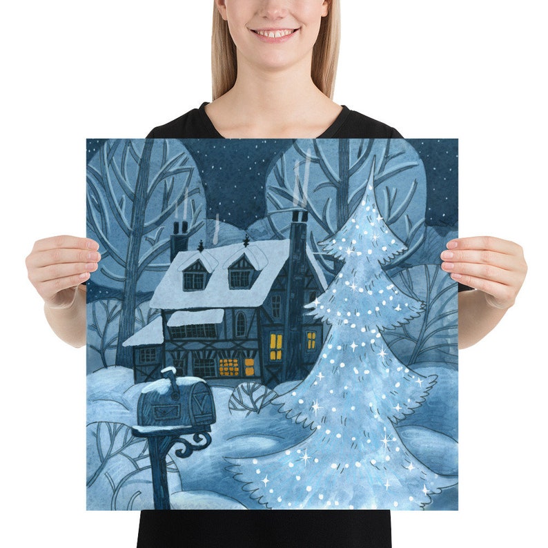 En soldes Impression dhiver bleue, affiche de cabine dhiver, art mural du réveillon de Noël, illustration de Noël image 3